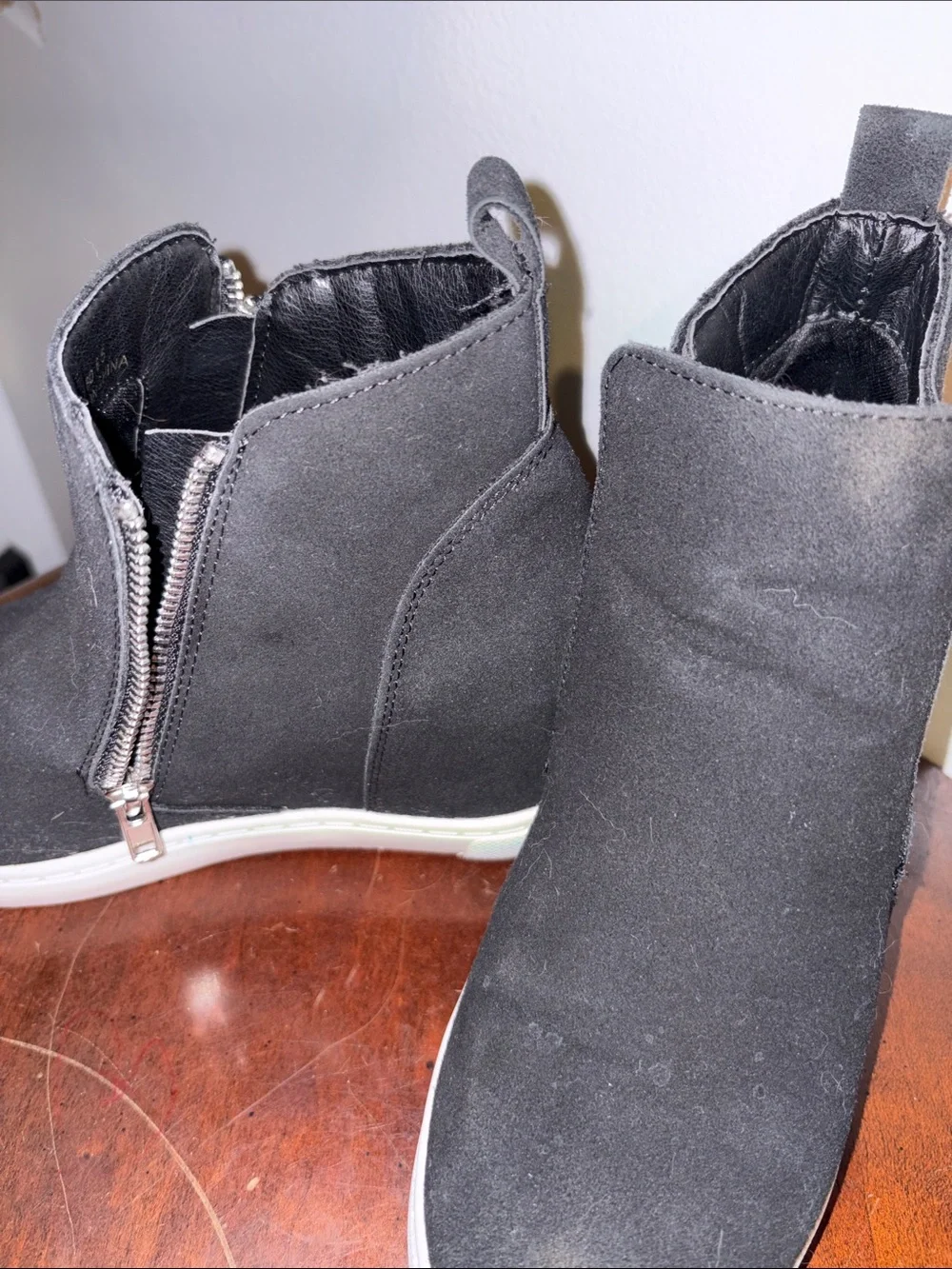 Wedge Sneaker Booties in Black with White Sole